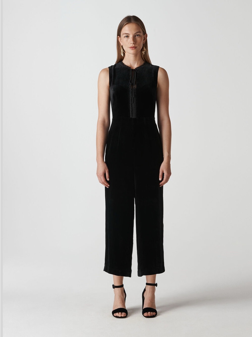 Whistles Black Velvet Sleeveless Cropped Jumpsuit
